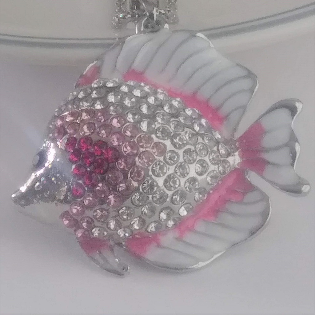 Pink & White Rhinestone Tropical Fish Pendant Nwt